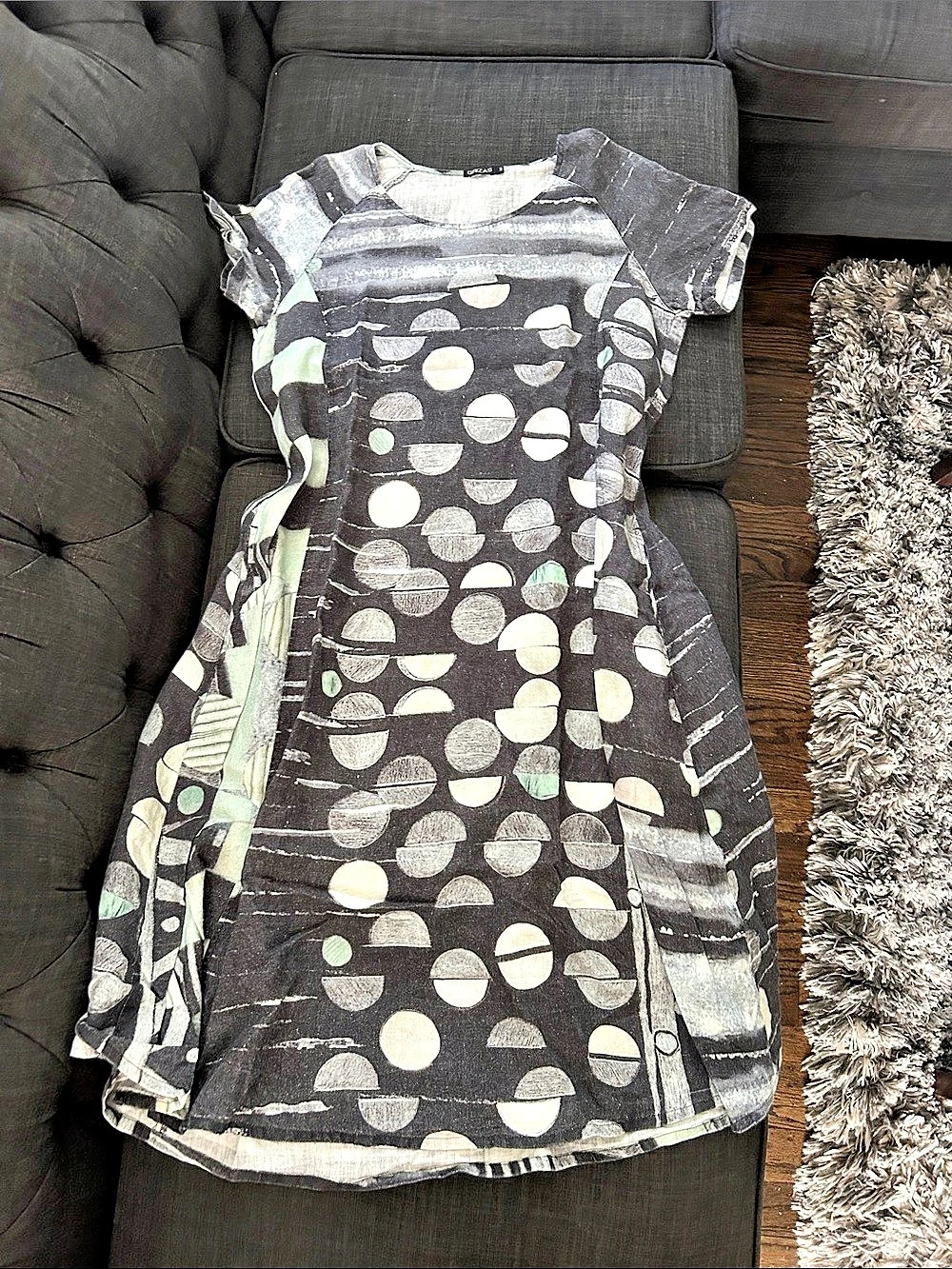 GRIZAS Geometric Dress in Black, white and aqua/turquoise Size Medium